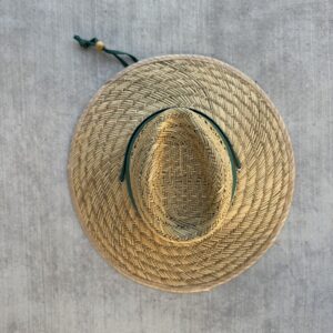 XL Woven Straw Lifeguard Hat w/ Green strap Wet Dry Hat Adjustable
