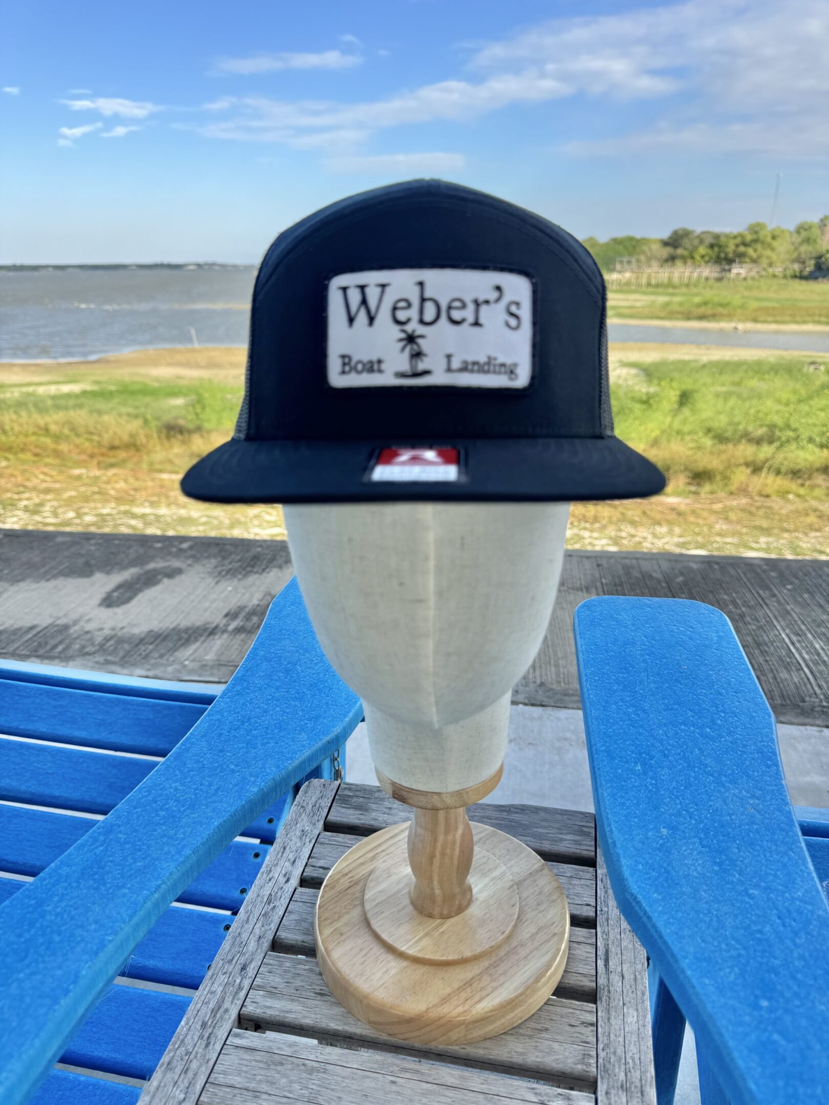 Black 7 panel Trucker style hat