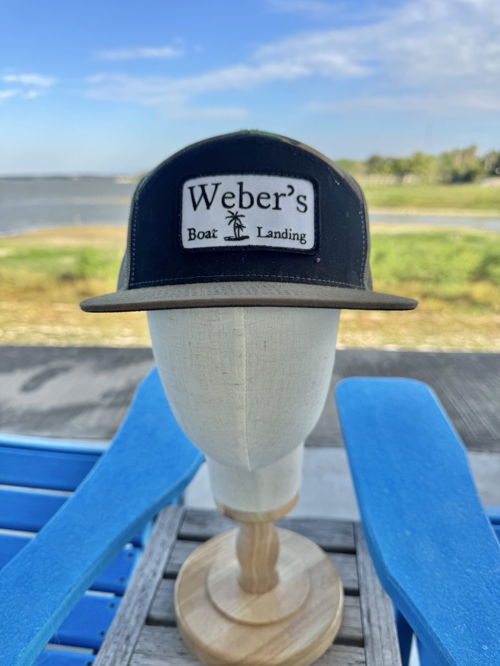 Black/Tan/Camo 7 panel Trucker style hat