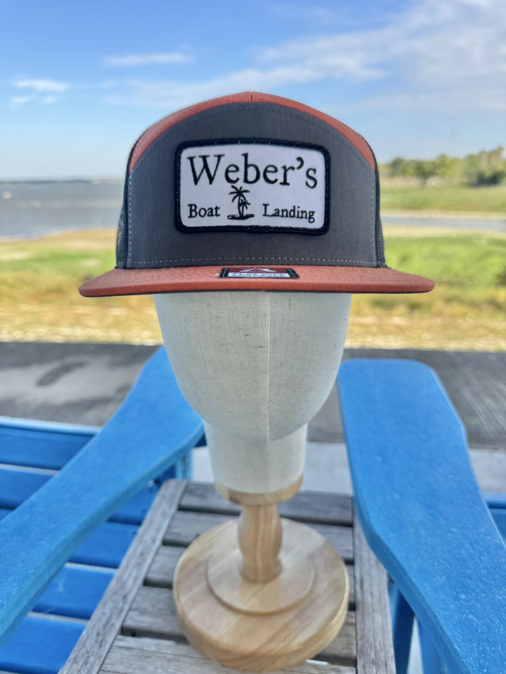 Orange/Gray 7 panel Trucker style hat