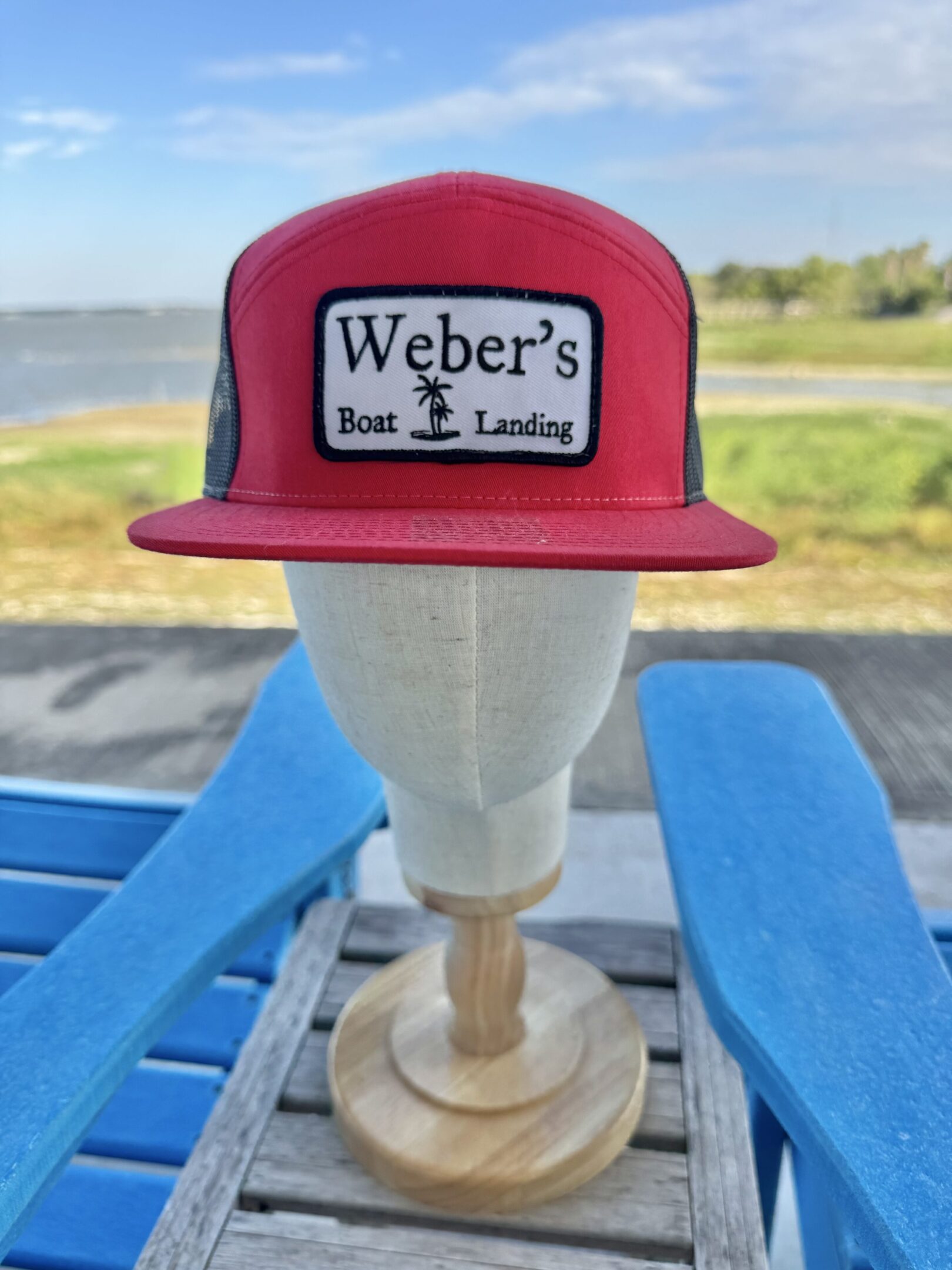 Red/Black 7 panel Trucker style hat