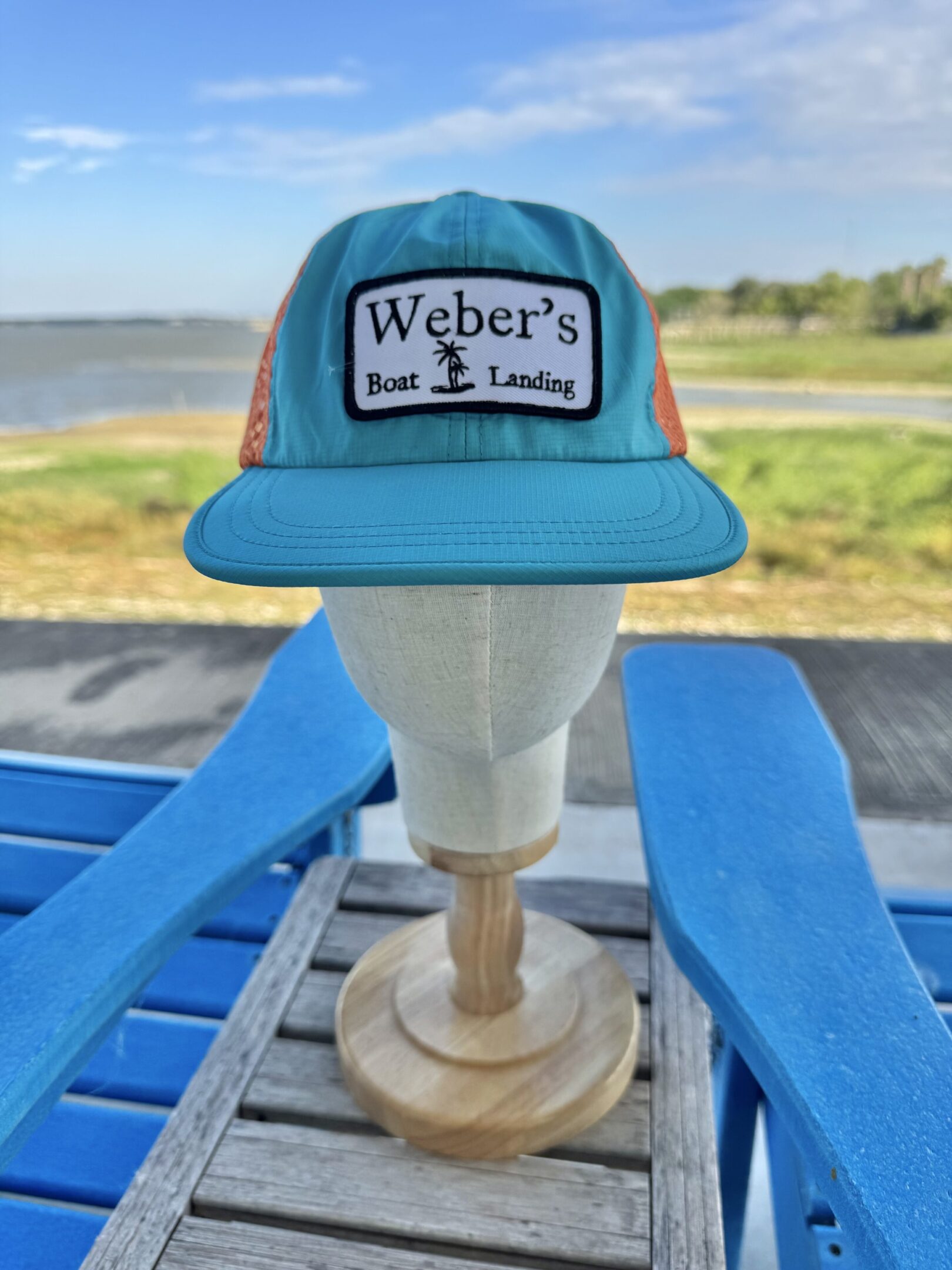 Teal/Orange 7 panel Trucker style hat